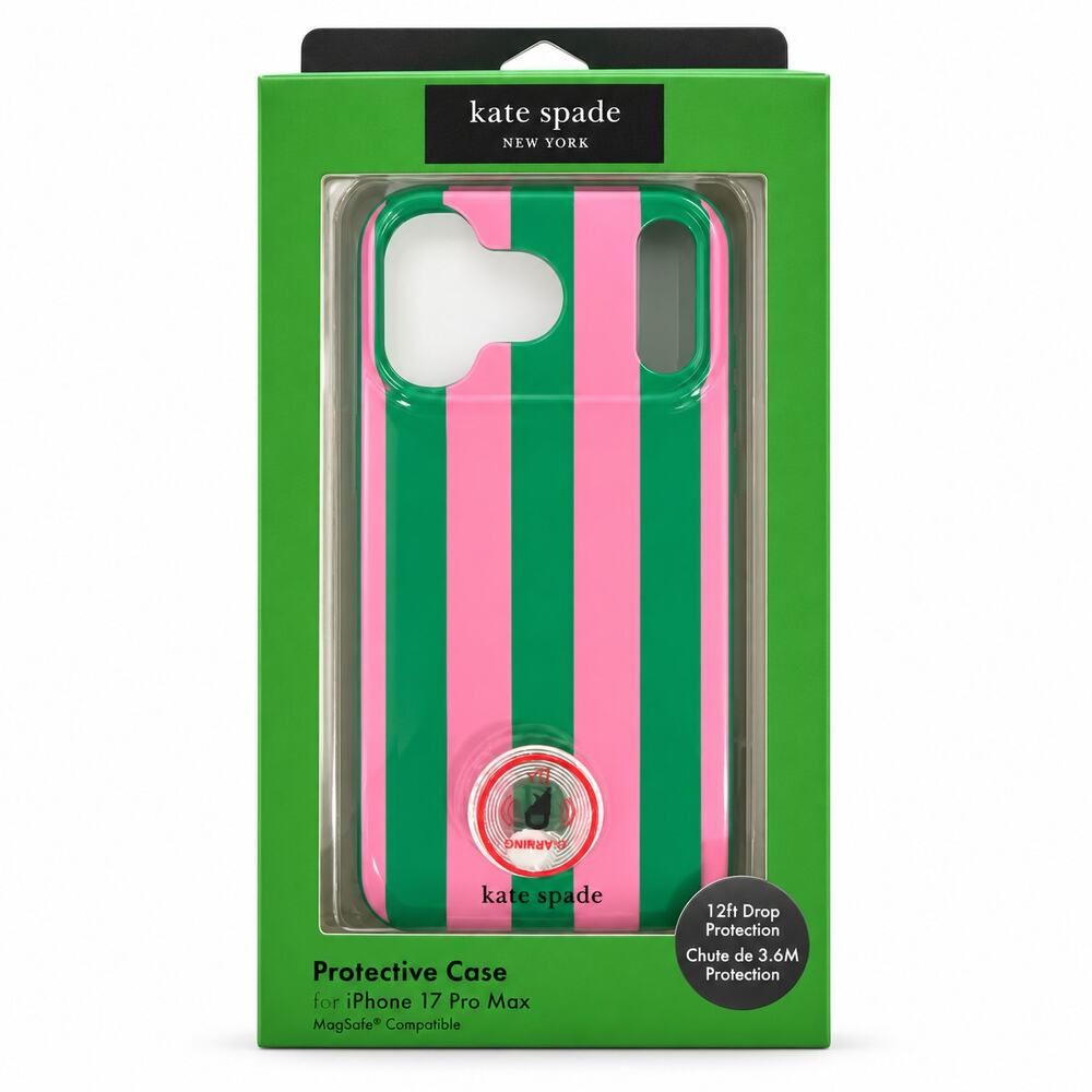 Kate Spade iPhone 17 Pro Max Case Striped Pink Green NEW